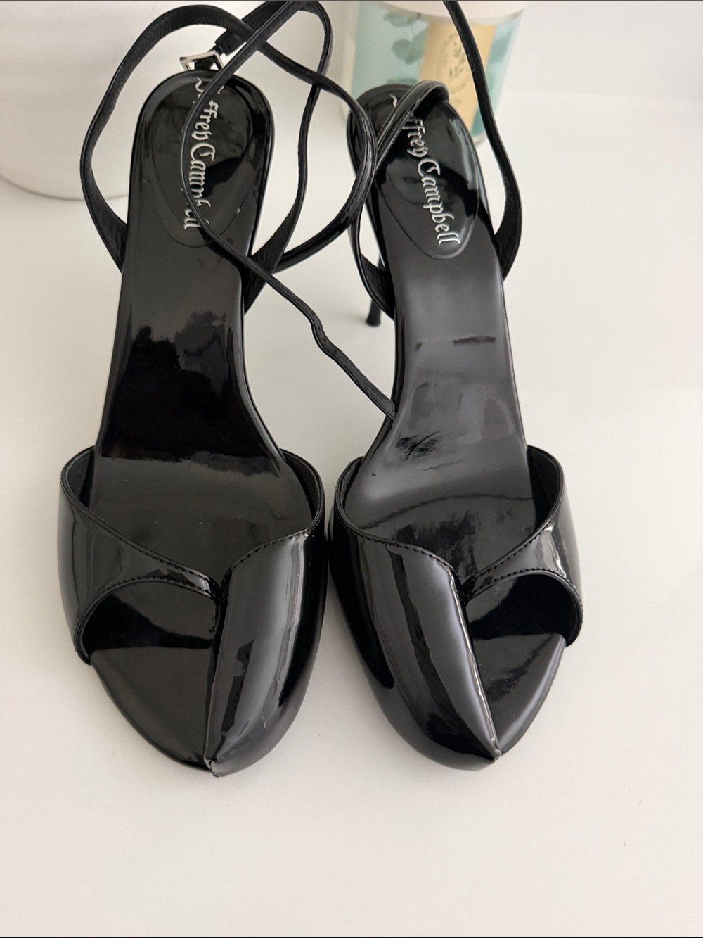 Jeffrey Campbell Black Patent Leather Strappy Peep-Toe Heels